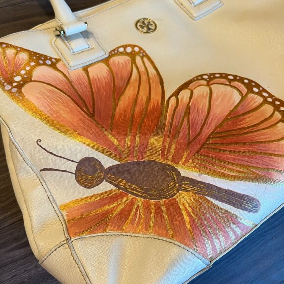 Tory Burch Robinson Tote – Hand-Painted Butterfly – OOAK Statement Bag - Picture 6 of 6